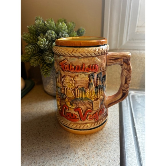 Unbranded Other - Vintage Fabulous Las Vegas Ceramic Beer Stein Mug 3D Relief Made in Japan